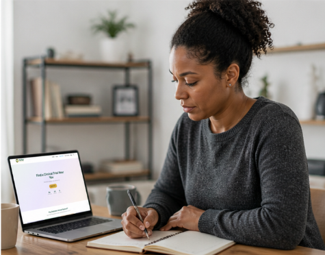 Taking notes on a call with a research clinic